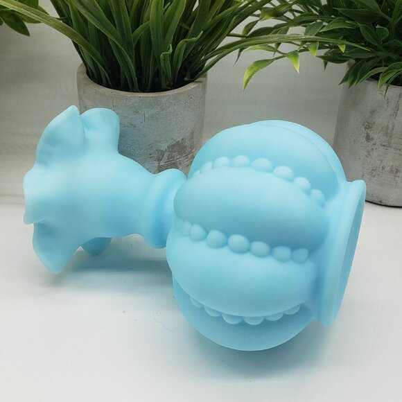 Fenton Light Blue Satin Beaded Art Glass Melon Vase with Ruffled Top - Picture 6 of 10